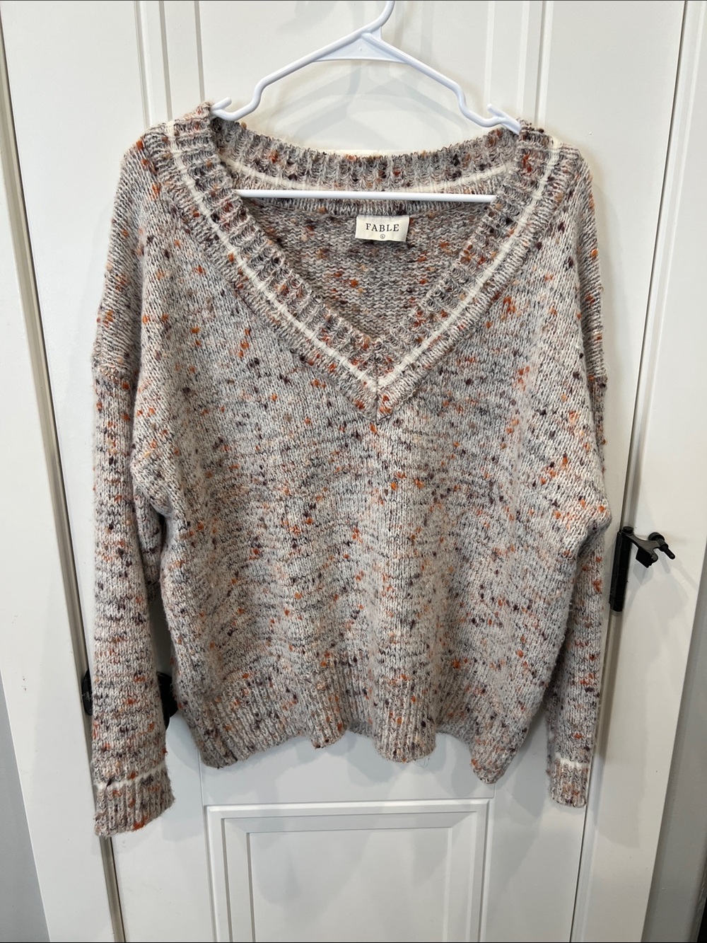Able Speckled V-Neck Sweater - Cream with Rust and Gray Flecks